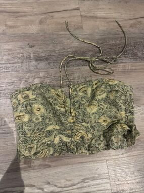 Zara Green Paisley Smocked Bustier Crop Top